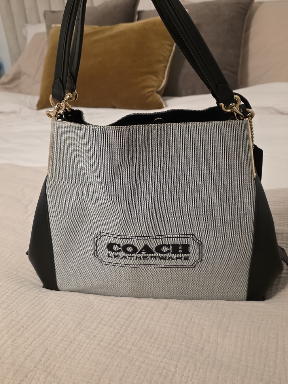 Coach Two-Tone Black & Gray Canvas Shoulder Bag